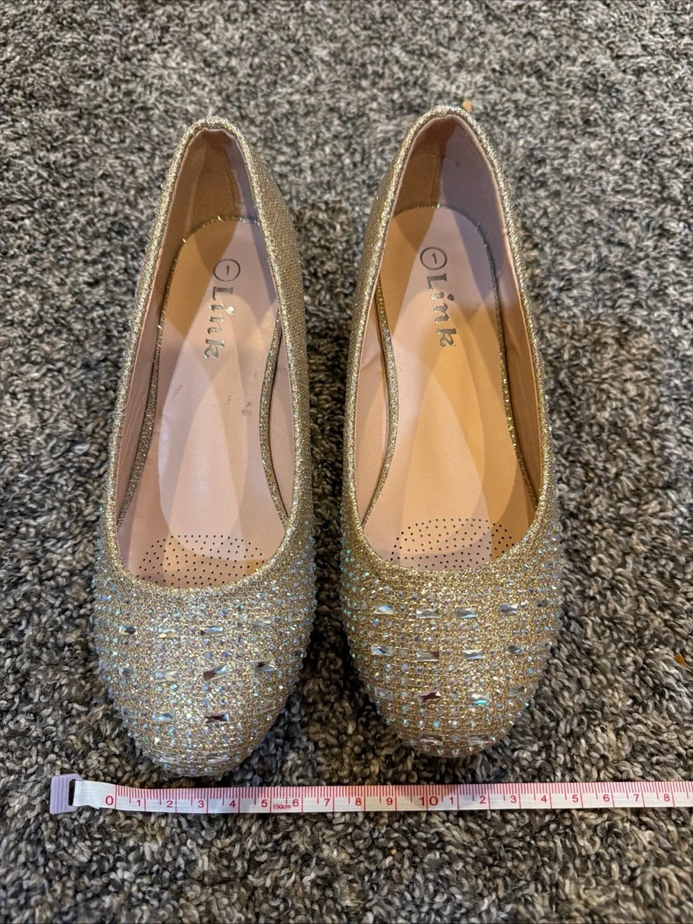 Link Kids Gold Glitter Rhinestone Dress Shoes